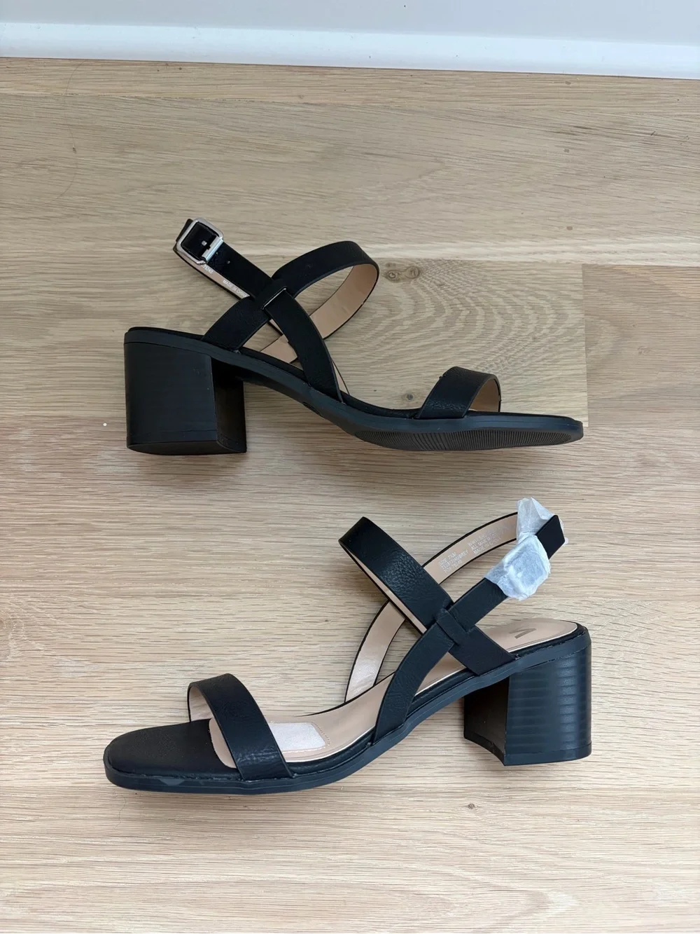 CM Black Strappy Slingback Block Heels for Women 7.5
